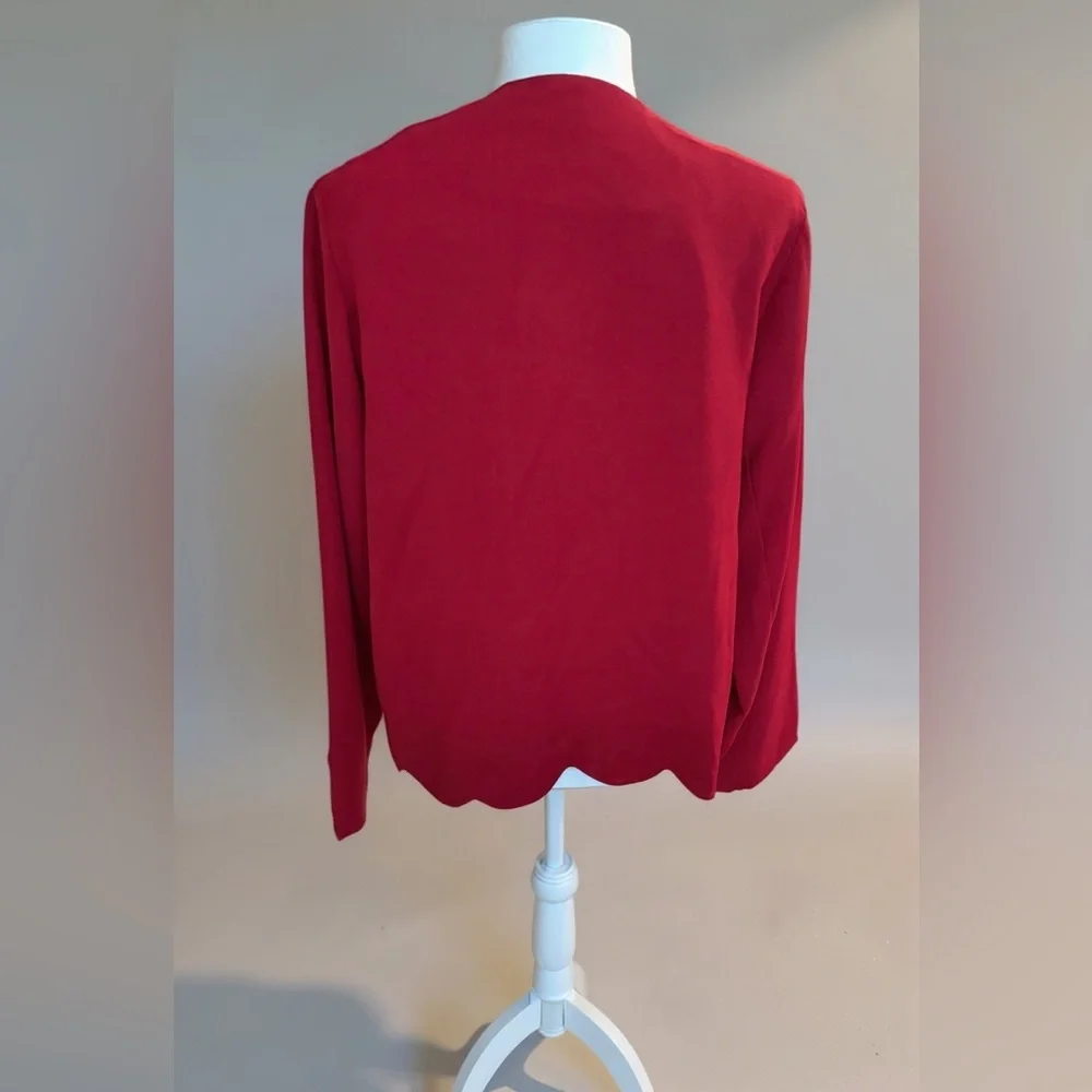 Scallop-Trim Open-Front Red Blazer